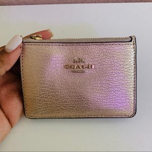 Coach Gold Metallic Mini Id Holder Keychain
